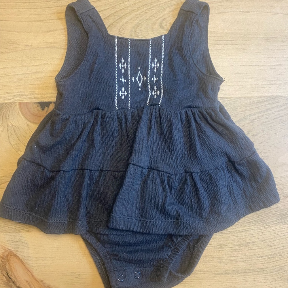Navy Blue Baby Dress with Embroidered Design
